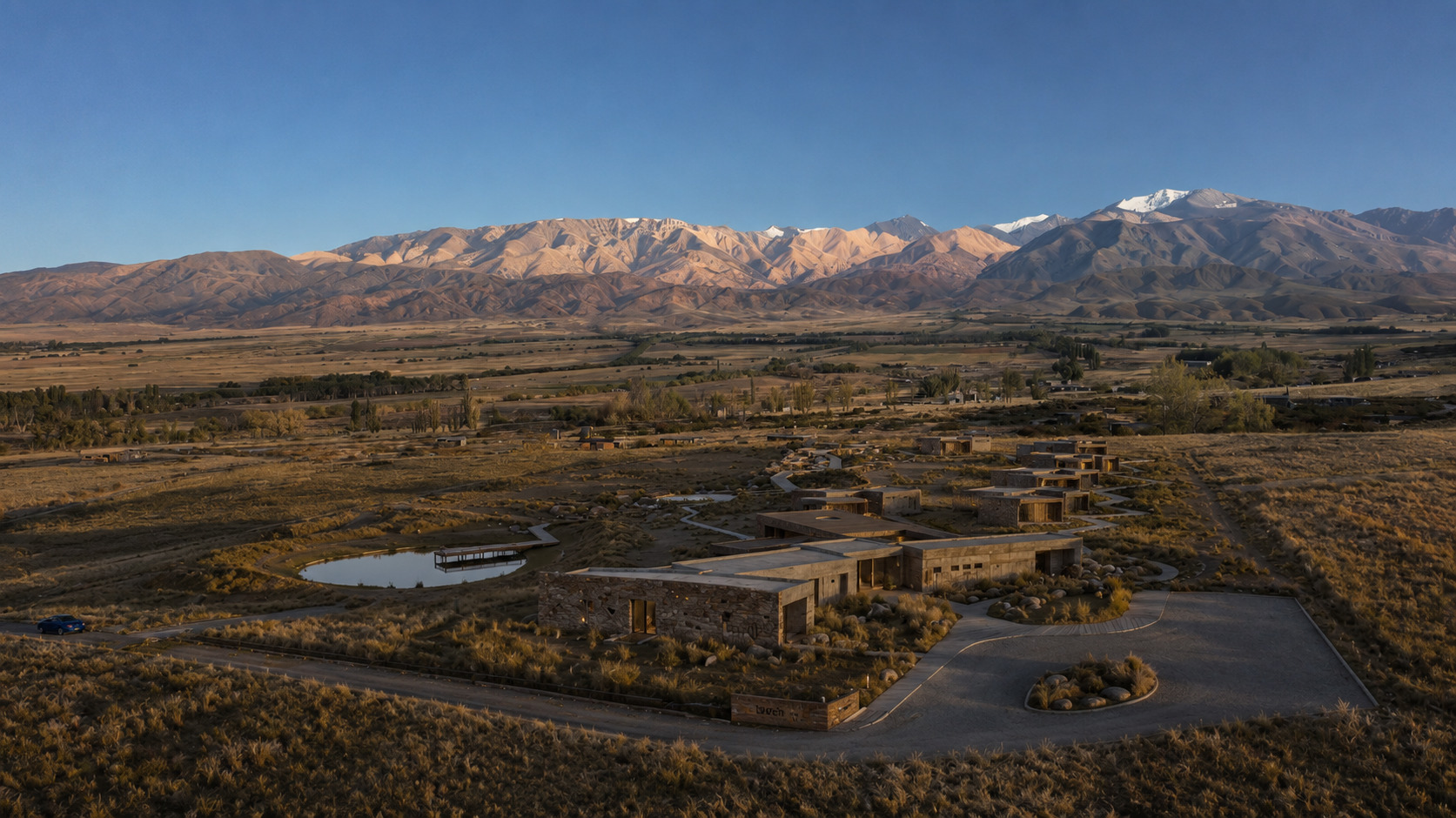 Vista aérea de la comunidad Atamisque y el Valle de Uco